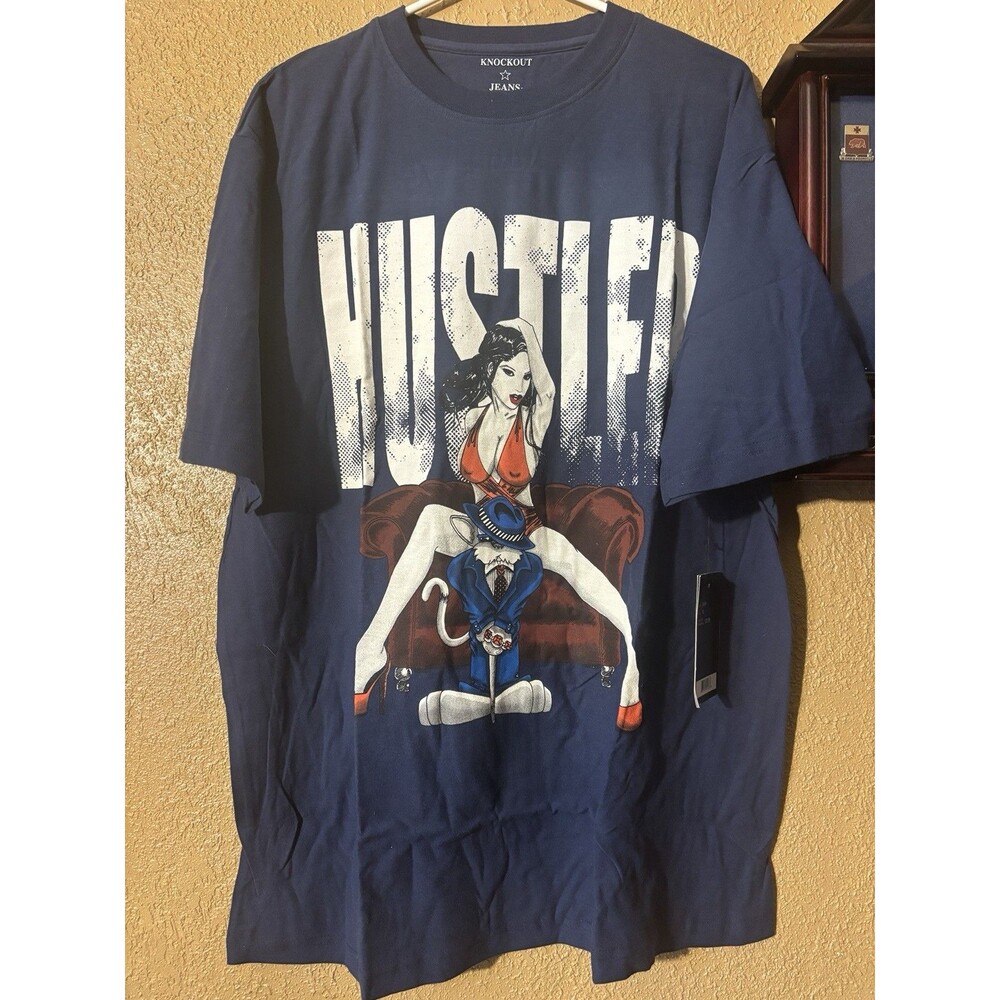 Knockout Jeans Men's Navy Graphic Print Crew Neck Short Sleeve T-Shirt XL